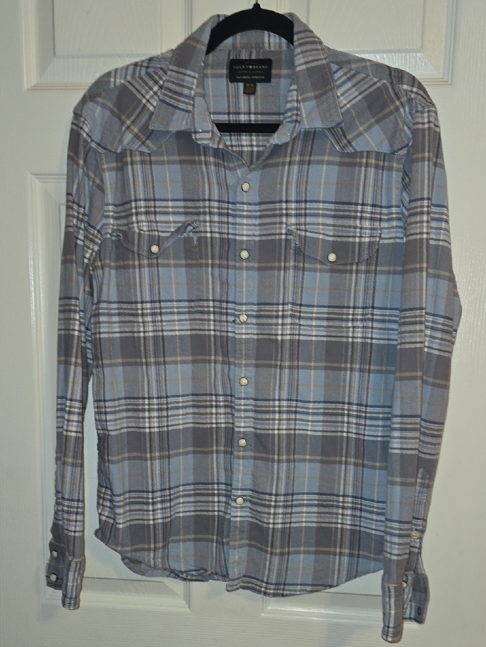 Lucky Brand Men's Light Blue & Gray Plaid Button-Down Shirt